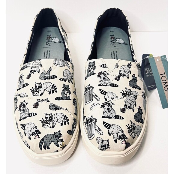 TOMS Women’s 8 Natural Raccoon Print Alpargata Cupsole Slip-On – NEW - Picture 2 of 14